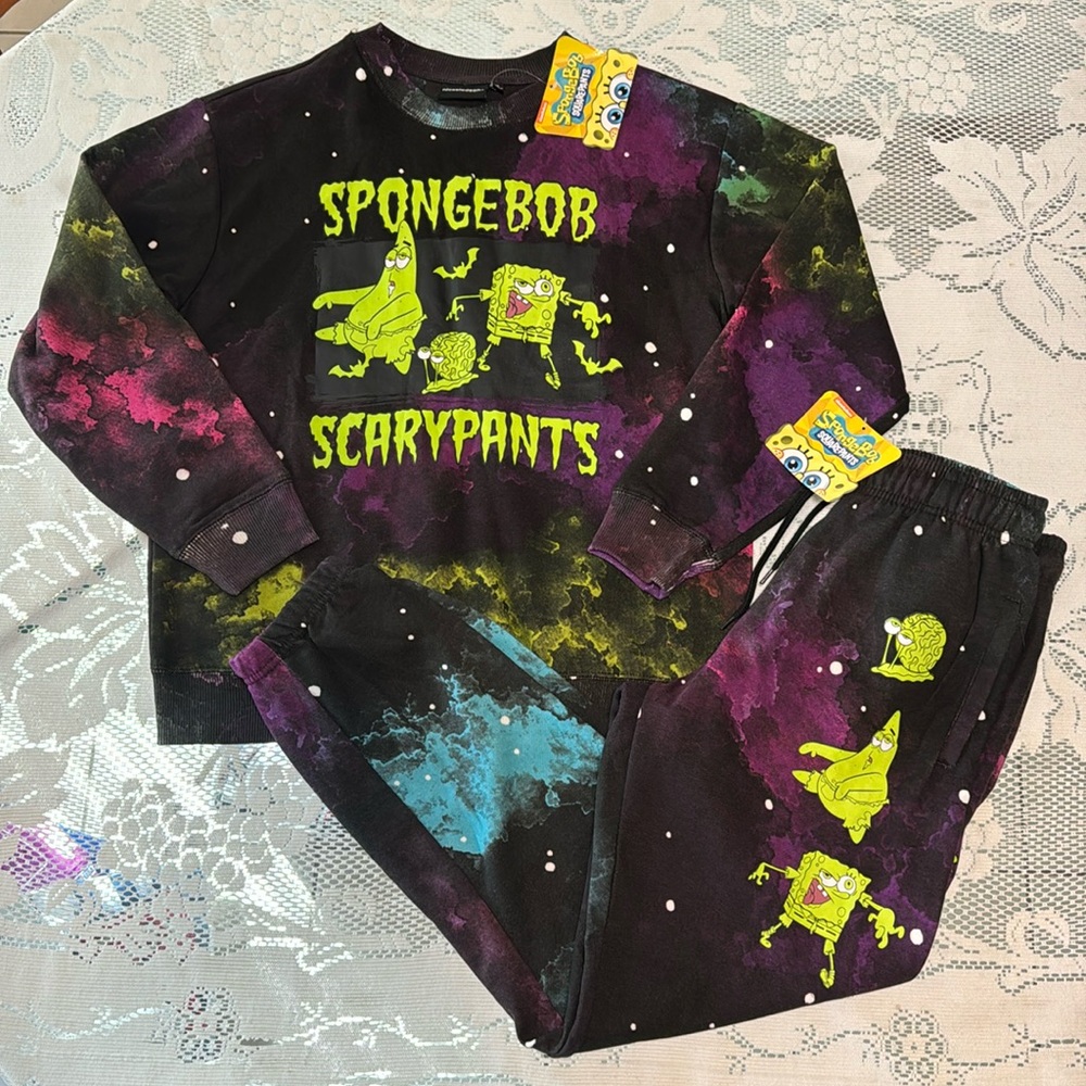 SpongeBob Size Medium Scary Pants Zombie Sweatshirt & Pants Set Halloween Spooky